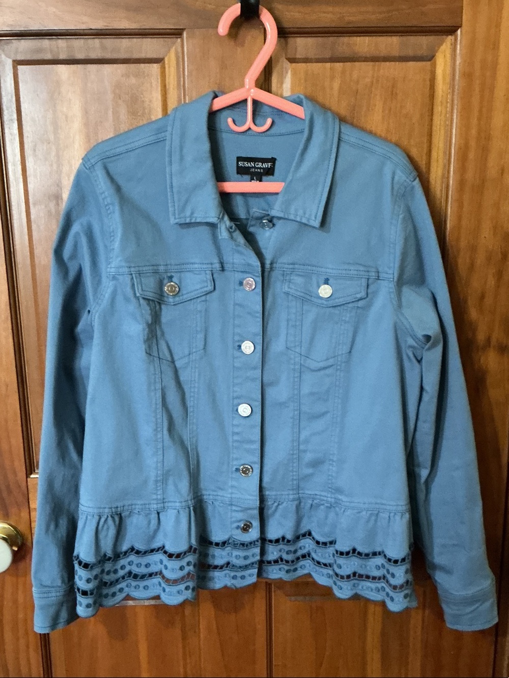 Susan Graver Slate Blue Eyelet-Hem Jean Jacket